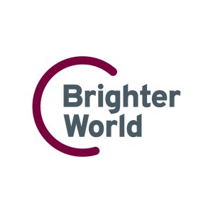 The new Brighter World logo on a white background. The text is set in heritage grey, and the circle element is set in heritage maroon.