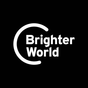 The new Brighter World logo set in white on a black background.
