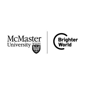 A McMaster and Brighter World logo lock-up set in black on a white background. The McMaster logo is on the left, the Brighter World logo is on the right, and a solid black vertical line separates the two.