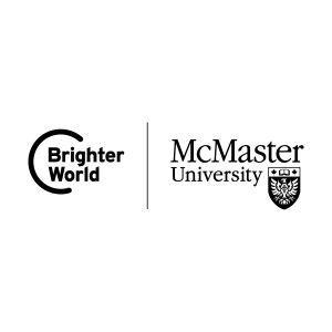 A McMaster and Brighter World logo lock-up set in black on a white background. The McMaster logo is on the right, the Brighter World logo is on the left, and a solid black vertical line separates the two.