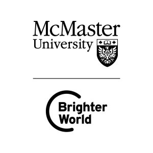 A McMaster and Brighter World logo lock-up set in black on a white background. The McMaster logo is on top. The Brighter World logo is on the bottom. A solid black horizontal line separates the two.