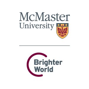 A lock-up of the McMaster and Brighter World logos. The McMaster logo is on the top and the Brighter World logo is on the bottom, with a solid horizontal line separating the two.