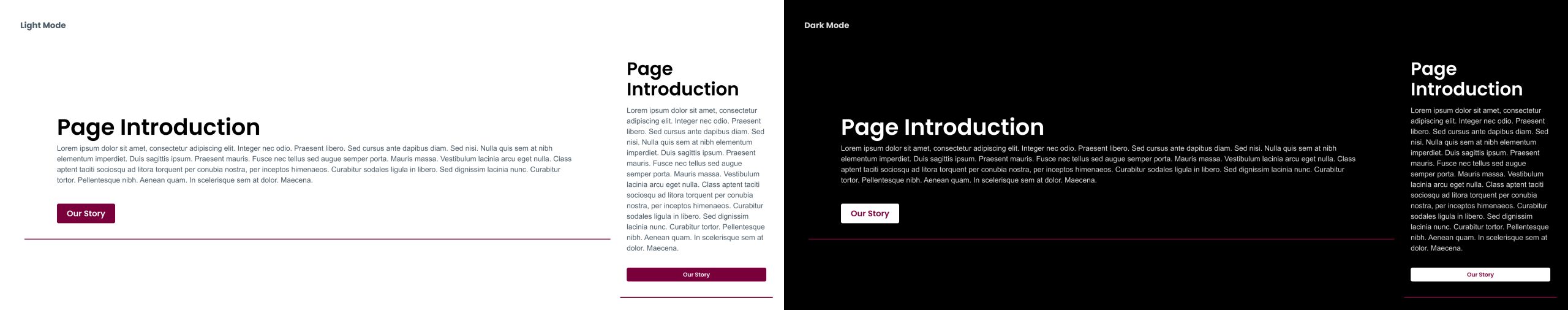 examples of page introductions on desktop and mobile in light and dark mode