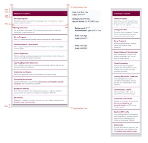 An example of a table on both desktop and mobile. A maroon header with white text is at the top of the table followed by maroon subheadings and body copy for each list item. Each list item is separated by a maroon divider.