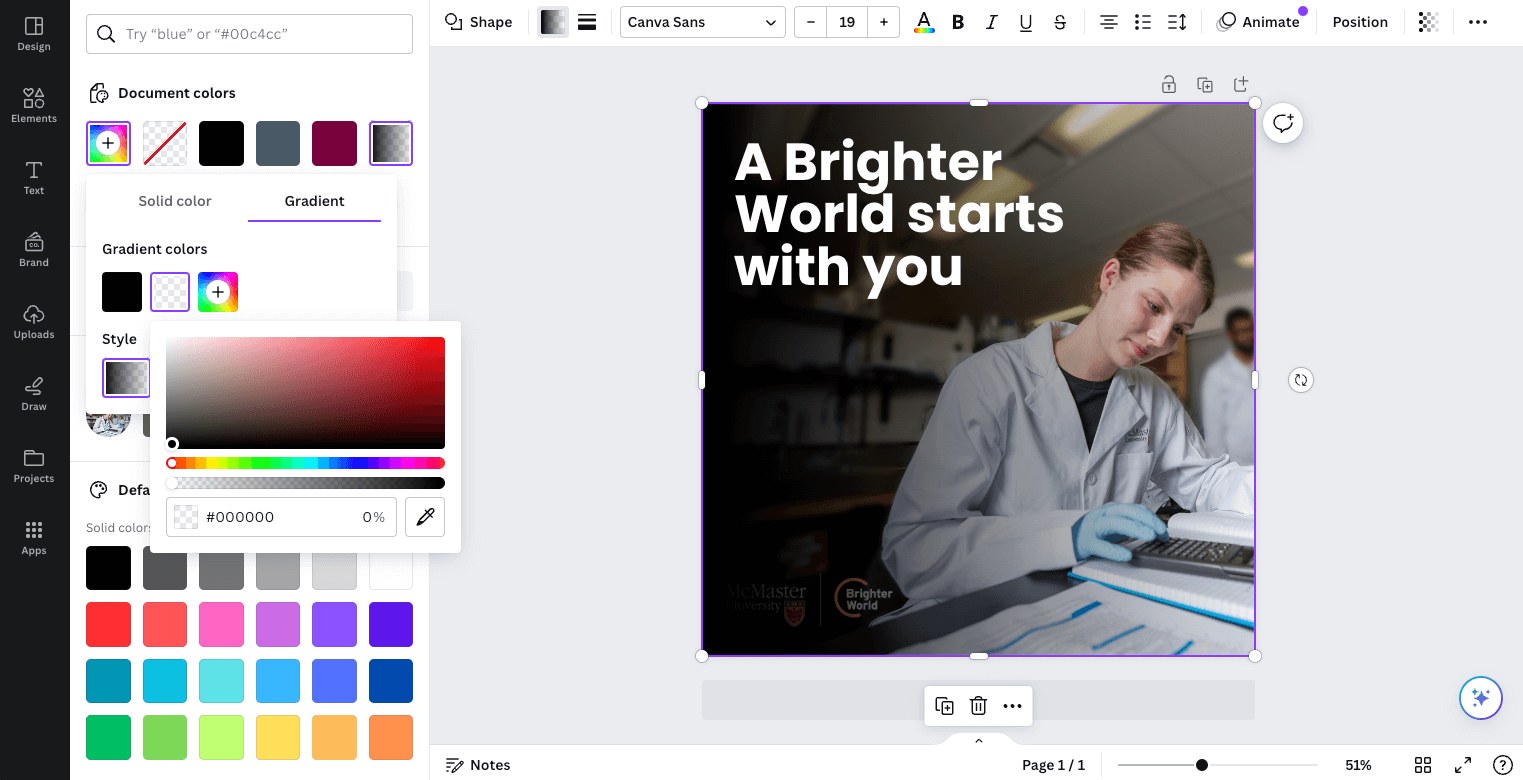 A screenshot showing the user how to add a gradient to an image on Canva.
