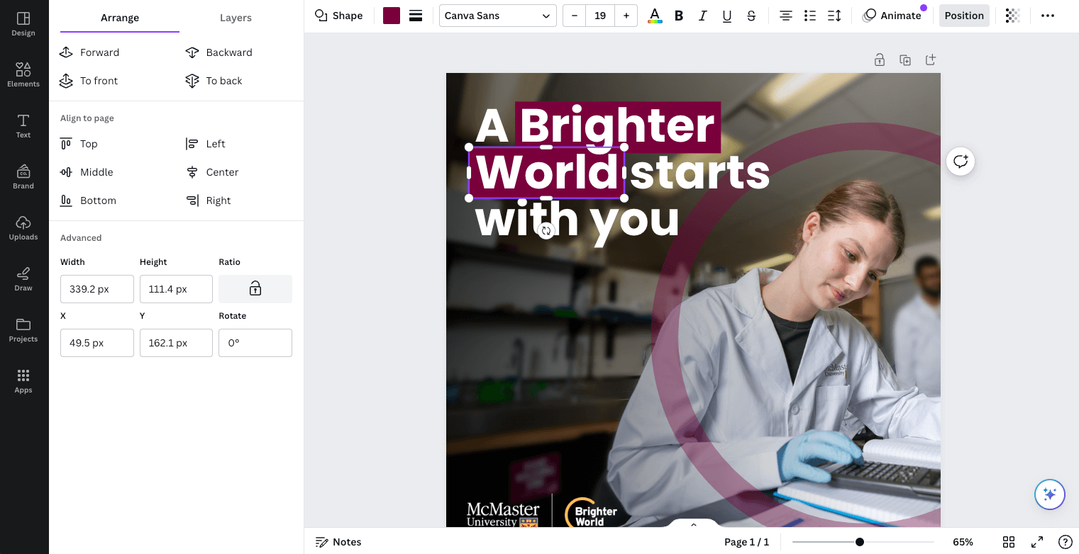 A screenshot showing the user how to build a maroon box text treatment on Canva.