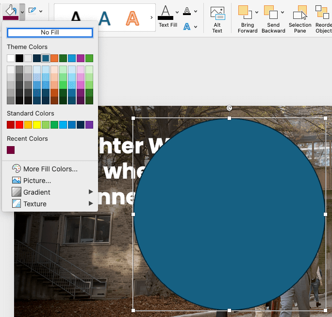 A screenshot showing the fill shape feature on PowerPoint. 