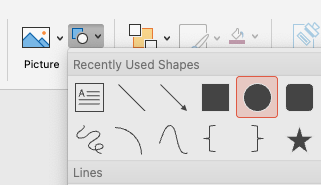 A screenshot showing the insert shape function on PowerPoint. 