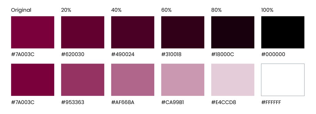A diagram showing various acceptable maroon tints.